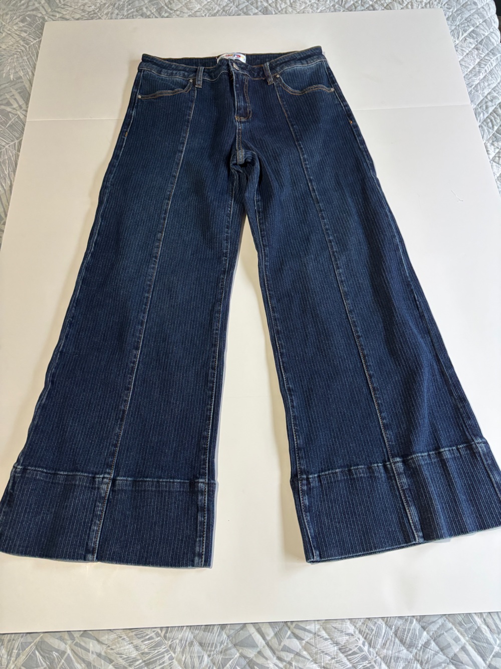 Freckled Poppy x Risen Wide Leg Jeans Indigo Pinstripe Seamed Front - Size 29